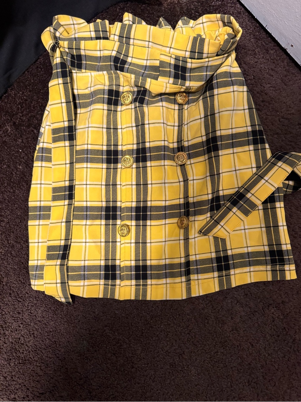Yellow Plaid Peplum Top - Brand: